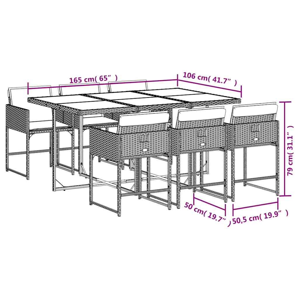vidaXL 7 Piece Garden Dining Set with Cushions Light Grey Poly Rattan