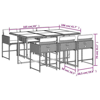 vidaXL 7 Piece Garden Dining Set with Cushions Light Grey Poly Rattan
