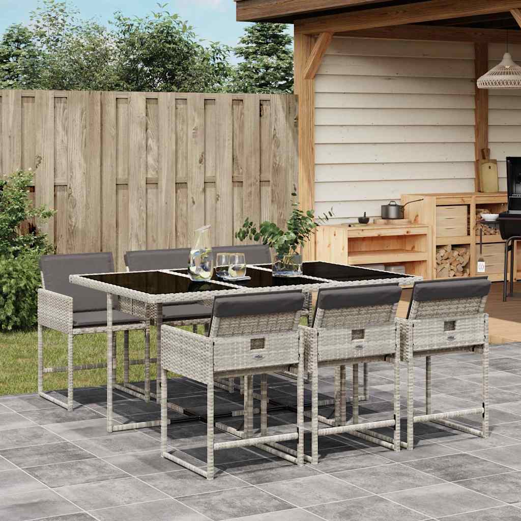 vidaXL 7 Piece Garden Dining Set with Cushions Light Grey Poly Rattan
