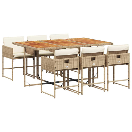 vidaXL 7 Piece Garden Dining Set with Cushions Beige Poly Rattan