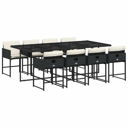 vidaXL 9 Piece Garden Dining Set with Cushions Black Poly Rattan
