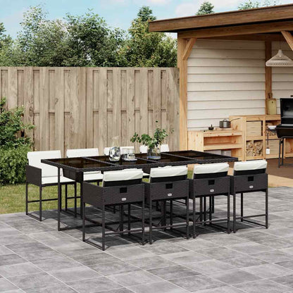 vidaXL 9 Piece Garden Dining Set with Cushions Black Poly Rattan