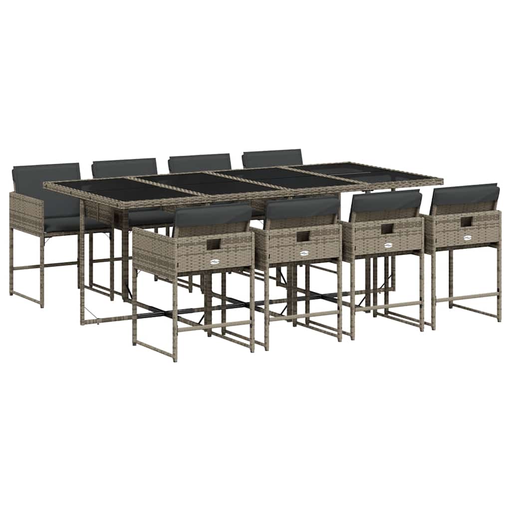 vidaXL Garden Dining Set | Grey | Poly Rattan | 8-seater | Foldable