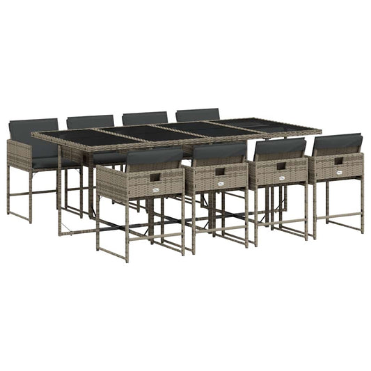 vidaXL Garden Dining Set | Grey | Poly Rattan | 8-seater | Foldable