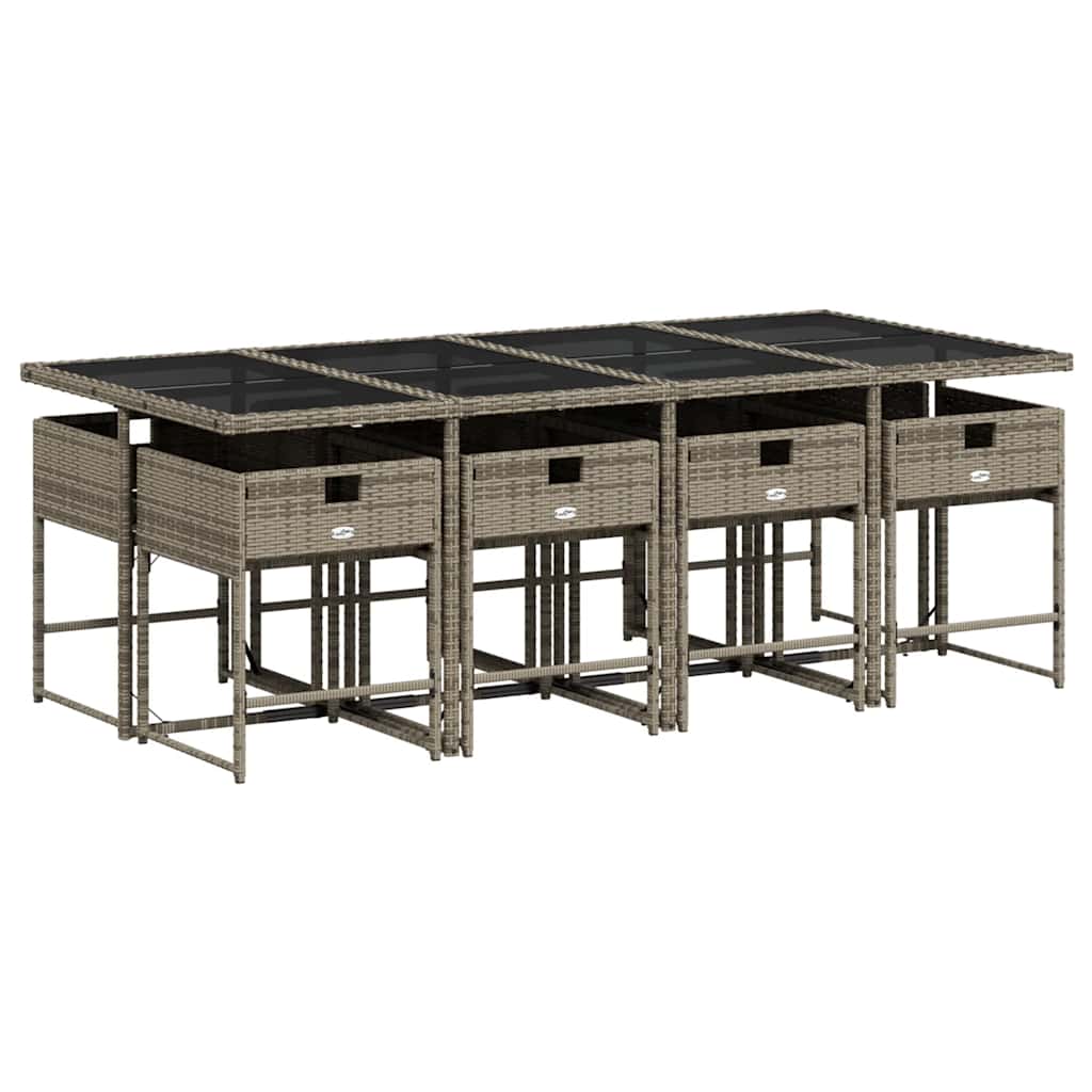 vidaXL Garden Dining Set | Grey | Poly Rattan | 8-seater | Foldable