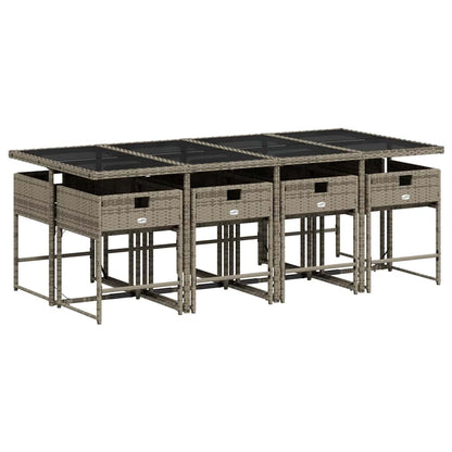 vidaXL Garden Dining Set | Grey | Poly Rattan | 8-seater | Foldable