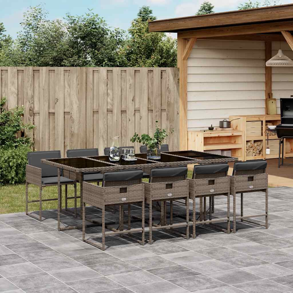 vidaXL Garden Dining Set | Grey | Poly Rattan | 8-seater | Foldable