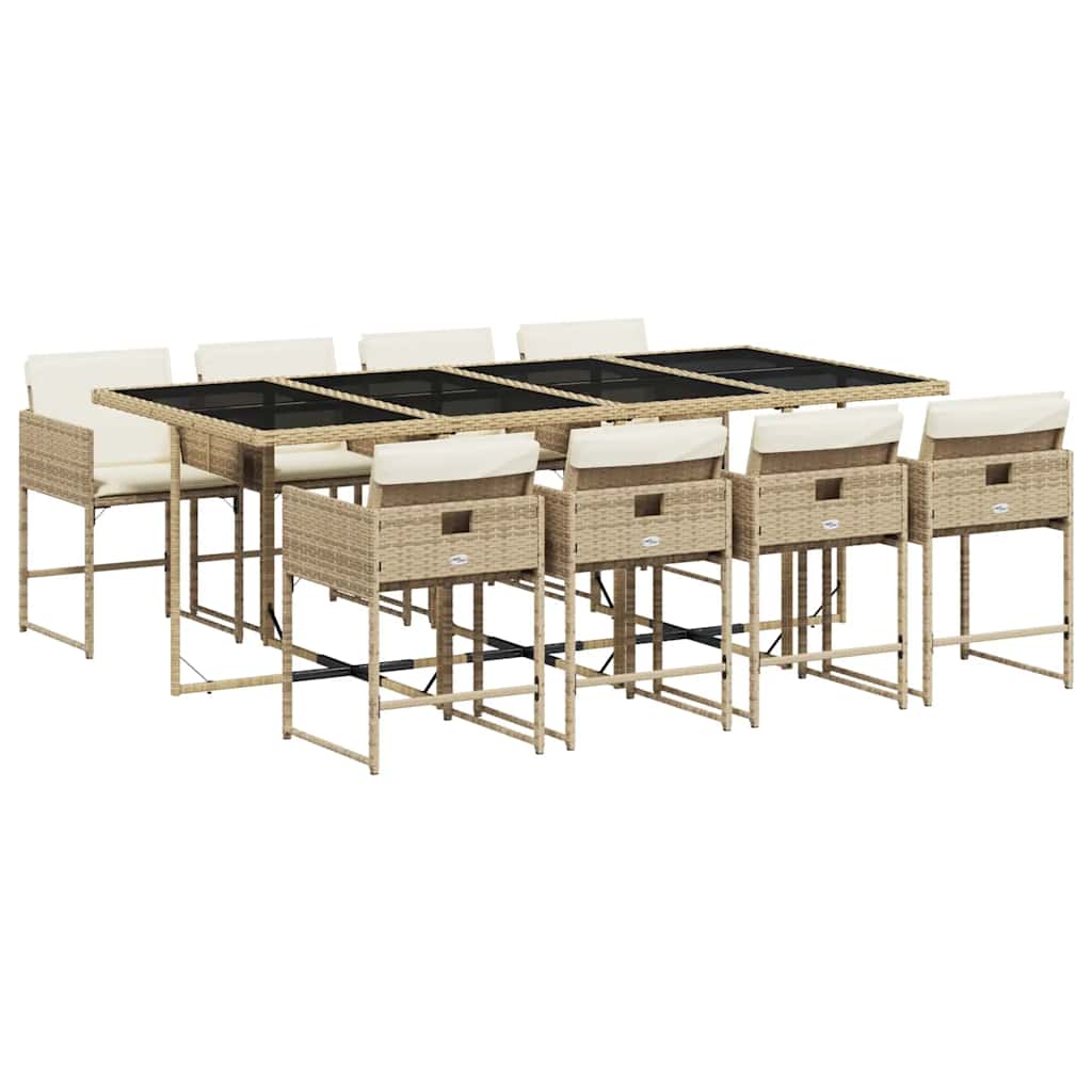 vidaXL Garden Dining Set | Beige and Black | Poly Rattan and Tempered Glass