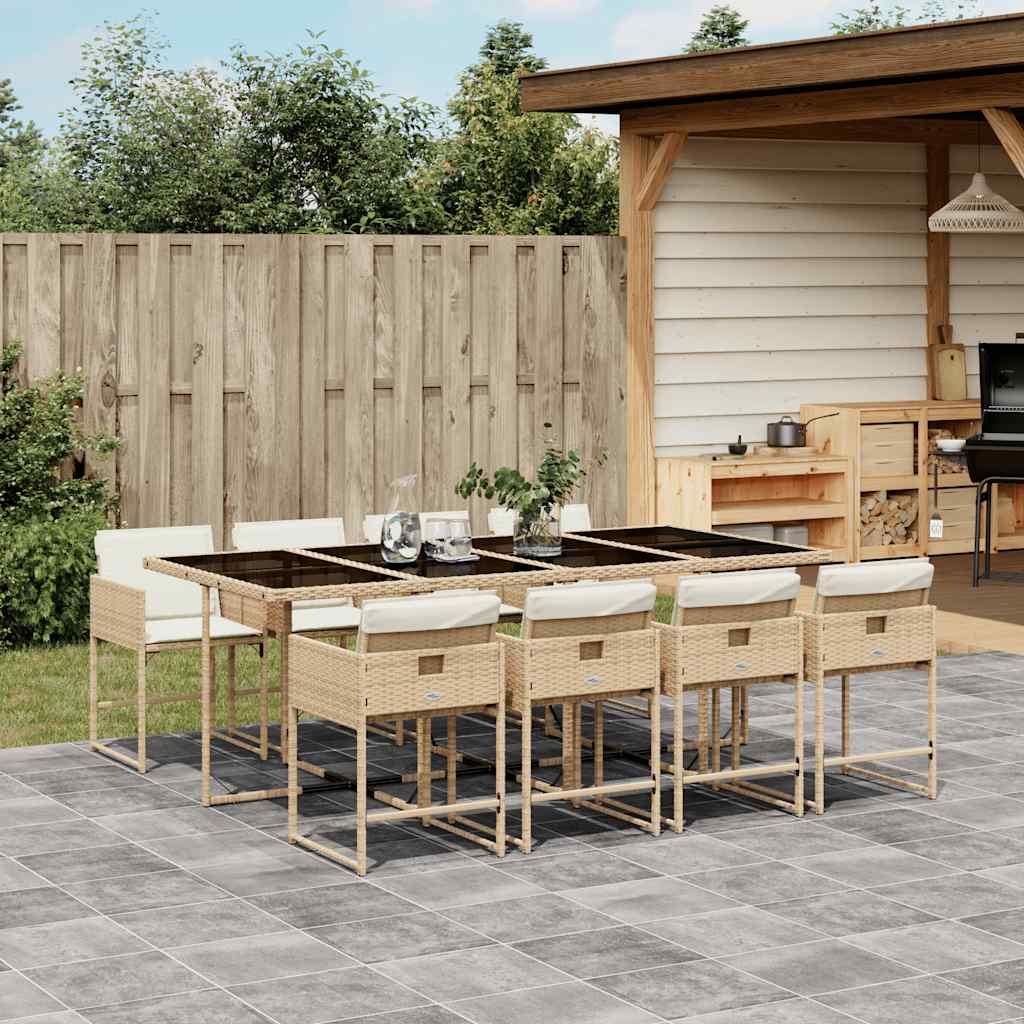 vidaXL Garden Dining Set | Beige and Black | Poly Rattan and Tempered Glass