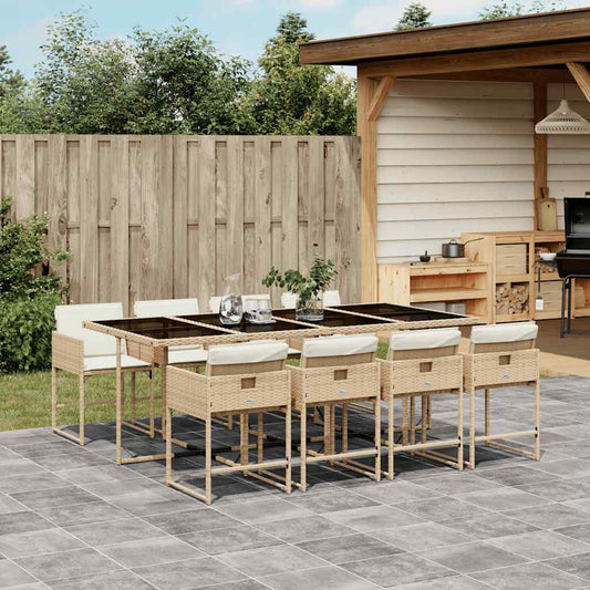 vidaXL Garden Dining Set | Beige and Black | Poly Rattan and Tempered Glass