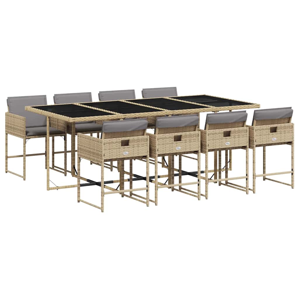 vidaXL 9 Piece Garden Dining Set with Cushions Mix Beige Poly Rattan