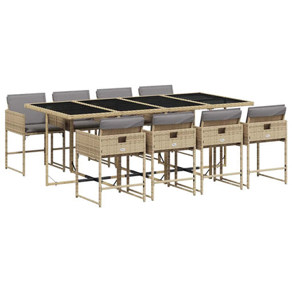 vidaXL 9 Piece Garden Dining Set with Cushions Mix Beige Poly Rattan