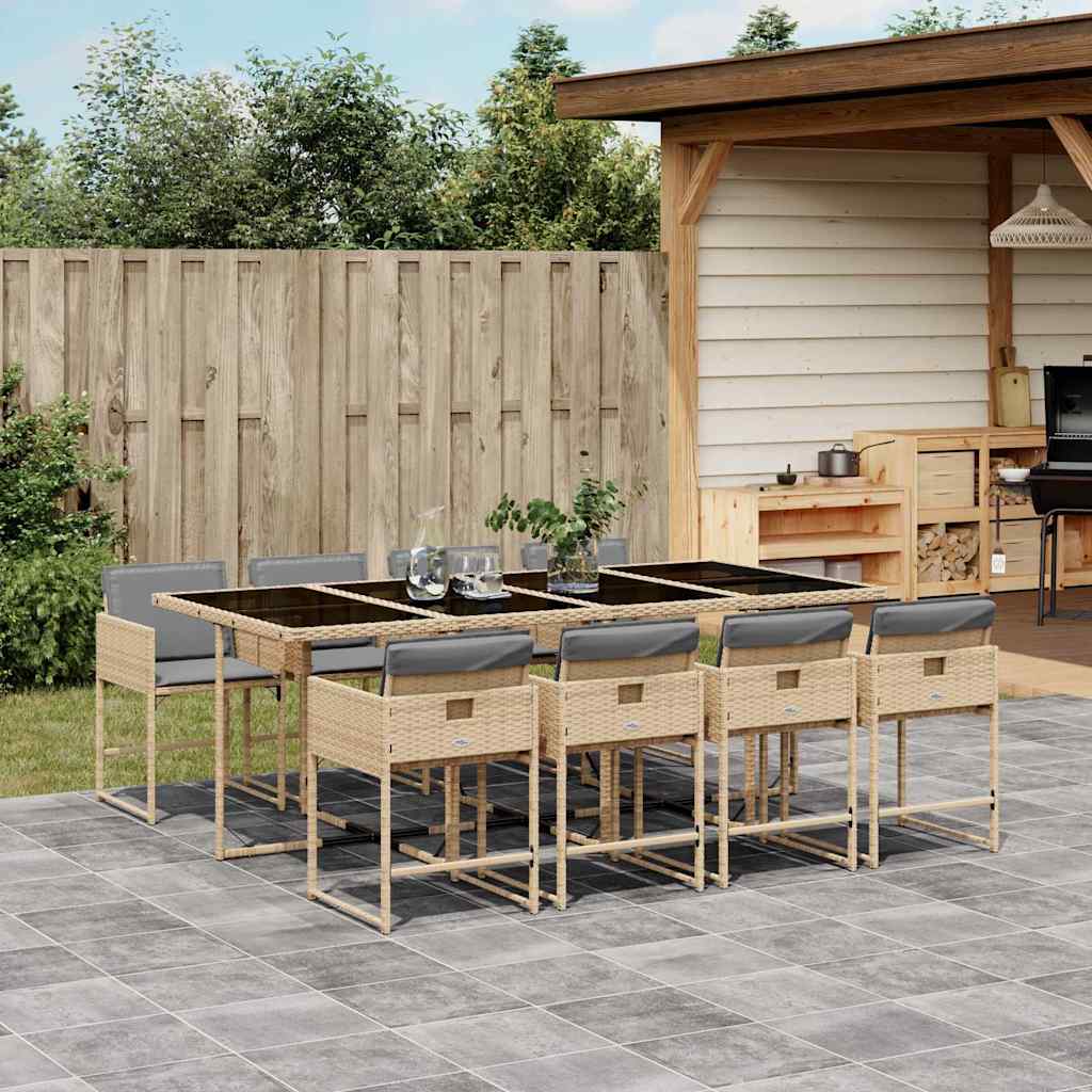 vidaXL 9 Piece Garden Dining Set with Cushions Mix Beige Poly Rattan