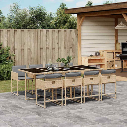 vidaXL 9 Piece Garden Dining Set with Cushions Mix Beige Poly Rattan
