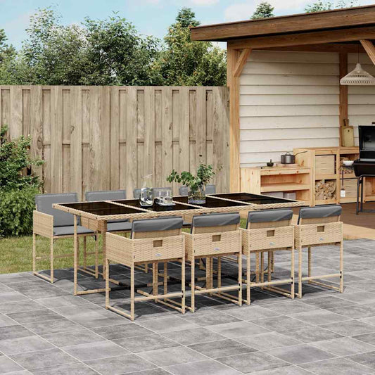 vidaXL 9 Piece Garden Dining Set with Cushions Mix Beige Poly Rattan