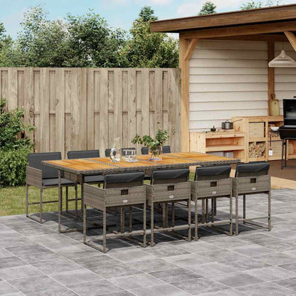 vidaXL 9 Piece Garden Dining Set with Cushions Grey Poly Rattan