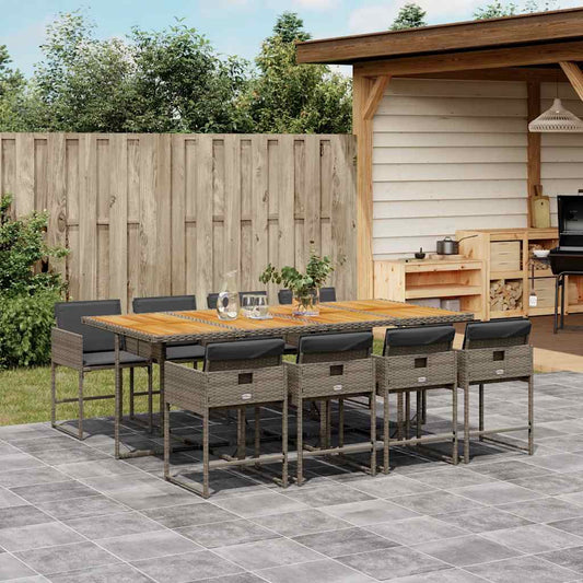 vidaXL 9 Piece Garden Dining Set with Cushions Grey Poly Rattan