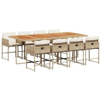 vidaXL 9 Piece Garden Dining Set with Cushions Beige Poly Rattan
