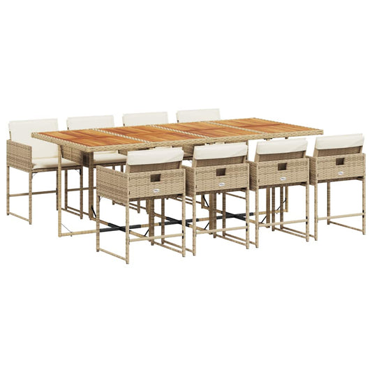vidaXL 9 Piece Garden Dining Set with Cushions Beige Poly Rattan