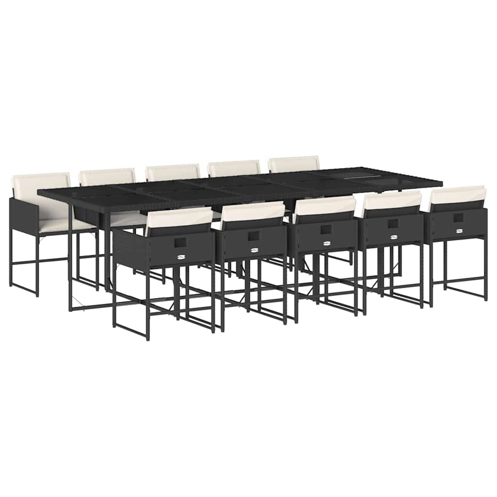 vidaXL 11 Piece Garden Dining Set with Cushions Black Poly Rattan