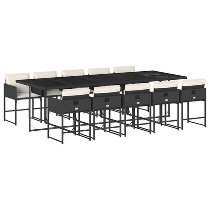 vidaXL 11 Piece Garden Dining Set with Cushions Black Poly Rattan