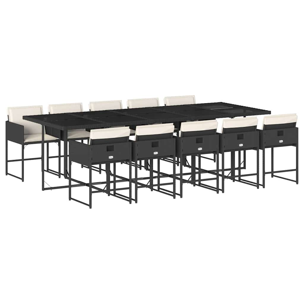 vidaXL 11 Piece Garden Dining Set with Cushions Black Poly Rattan