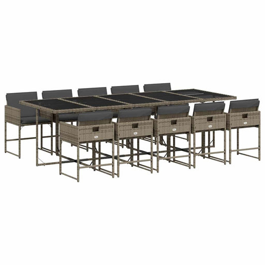 vidaXL 11 Piece Garden Dining Set with Cushions Grey Poly Rattan