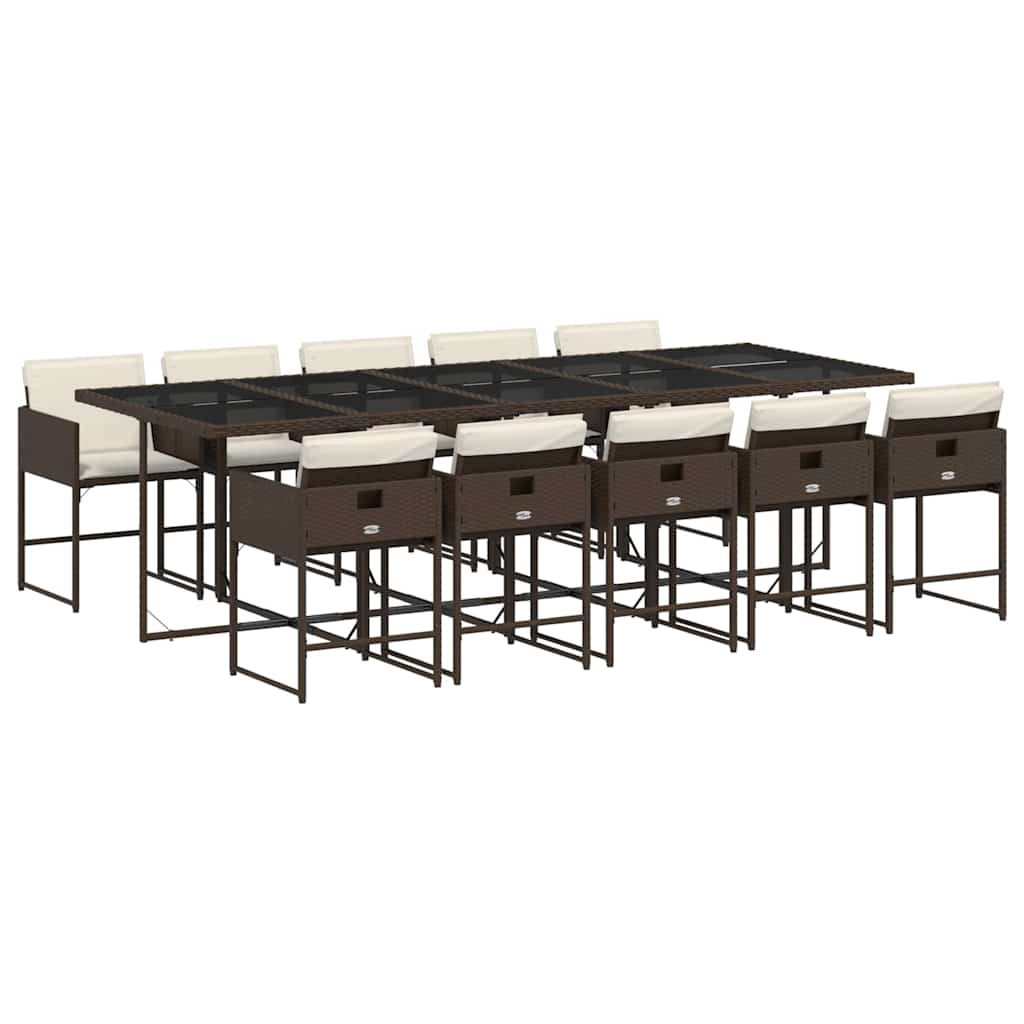 vidaXL 11 Piece Garden Dining Set with Cushions Brown Poly Rattan