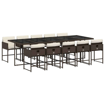 vidaXL 11 Piece Garden Dining Set with Cushions Brown Poly Rattan
