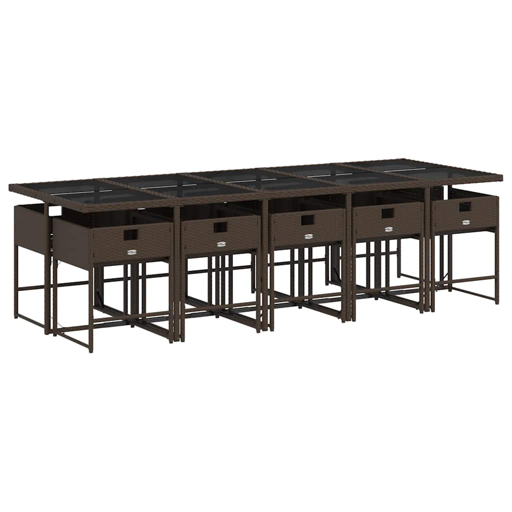 vidaXL 11 Piece Garden Dining Set with Cushions Brown Poly Rattan