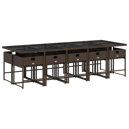 vidaXL 11 Piece Garden Dining Set with Cushions Brown Poly Rattan