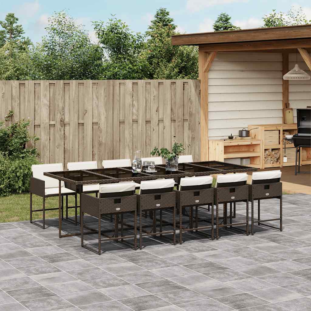 vidaXL 11 Piece Garden Dining Set with Cushions Brown Poly Rattan