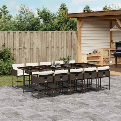 vidaXL 11 Piece Garden Dining Set with Cushions Brown Poly Rattan