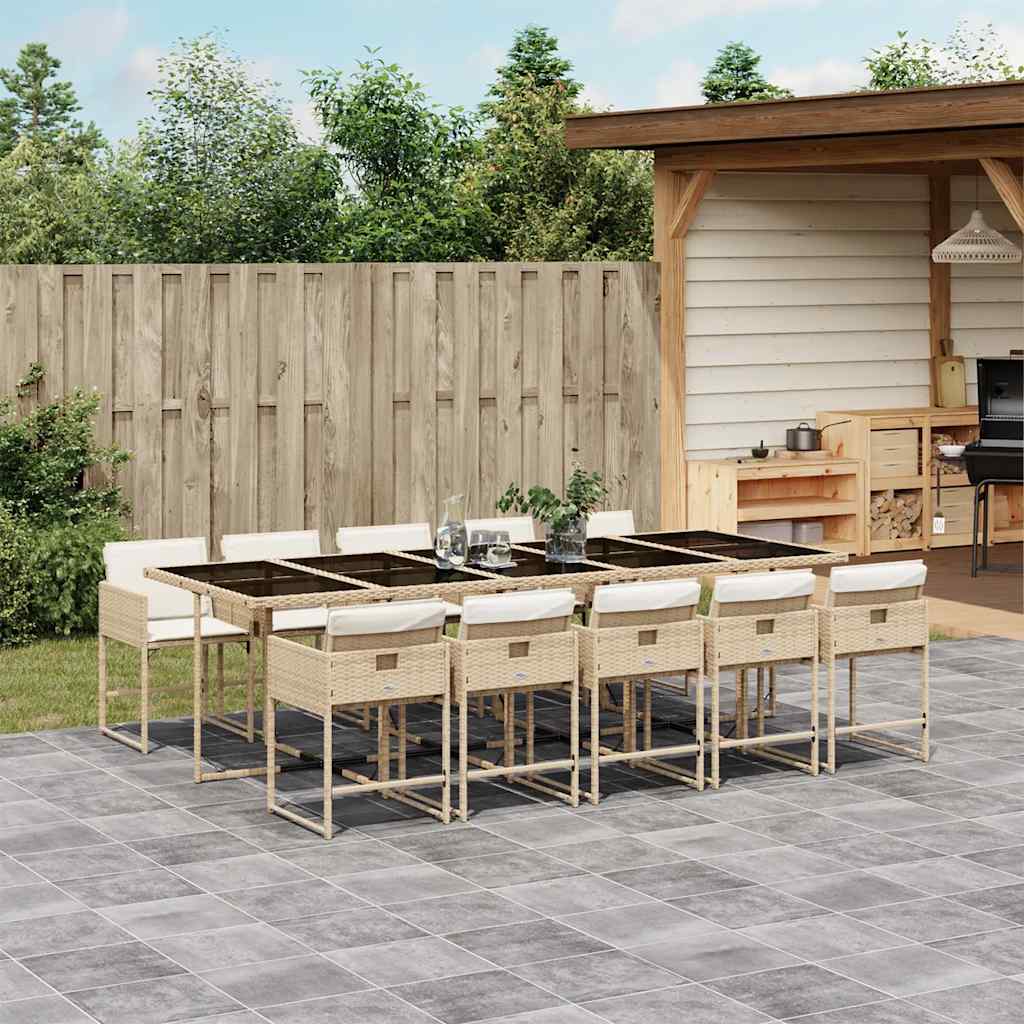vidaXL Garden Dining Set | Beige, Cream White, Black | PE Rattan | 10-seater