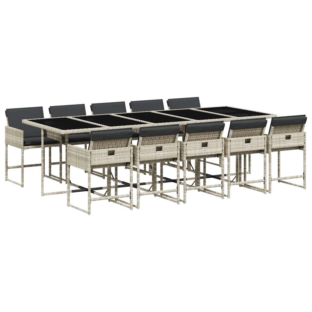 vidaXL 11 Piece Garden Dining Set with Cushions Light Grey Poly Rattan