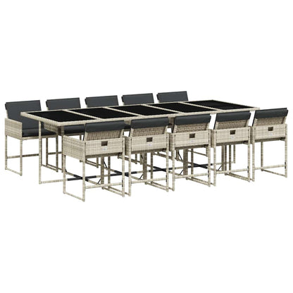 vidaXL 11 Piece Garden Dining Set with Cushions Light Grey Poly Rattan