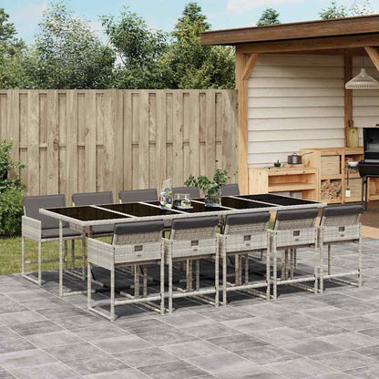 vidaXL 11 Piece Garden Dining Set with Cushions Light Grey Poly Rattan