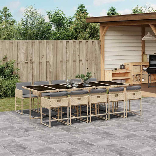 vidaXL 11 Piece Garden Dining Set with Cushions Mix Beige Poly Rattan