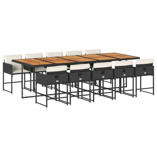 vidaXL 11 Piece Garden Dining Set with Cushions Black Poly Rattan