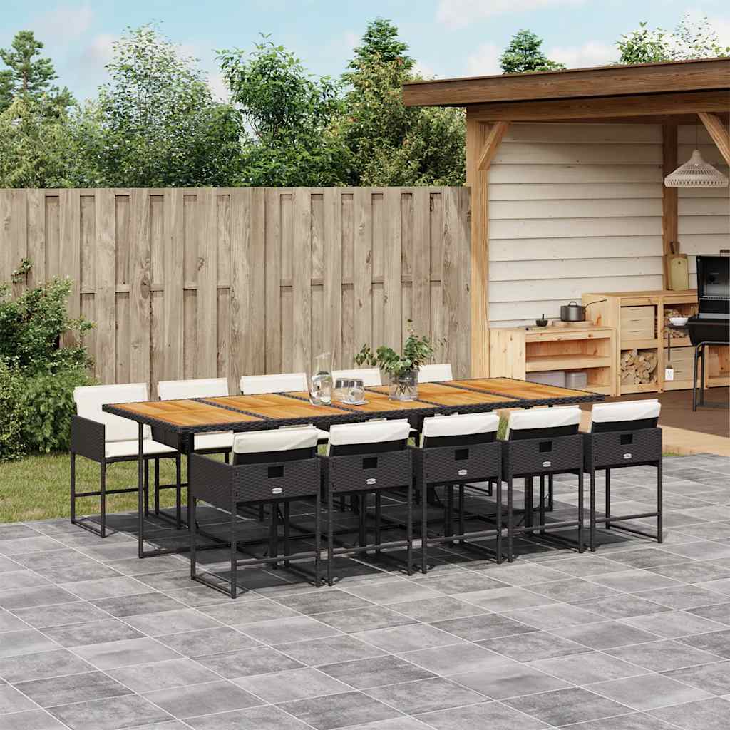 vidaXL 11 Piece Garden Dining Set with Cushions Black Poly Rattan