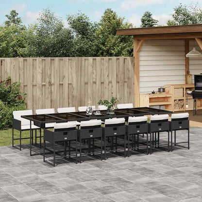 vidaXL 13 Piece Garden Dining Set with Cushions Black Poly Rattan