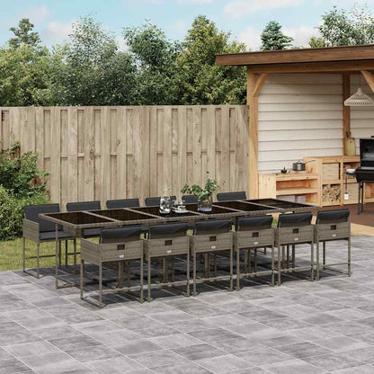 vidaXL 13 Piece Garden Dining Set with Cushions Grey Poly Rattan