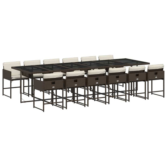 vidaXL Garden Dining Set | Brown | PE Rattan | 13 Piece | Foldable