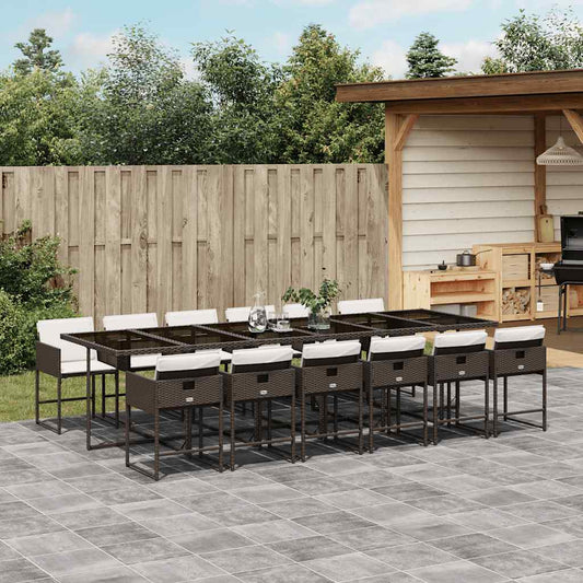 vidaXL 13 Piece Garden Dining Set with Cushions Brown Poly Rattan