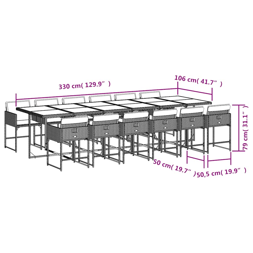 vidaXL 13 Piece Garden Dining Set with Cushions Light Grey Poly Rattan