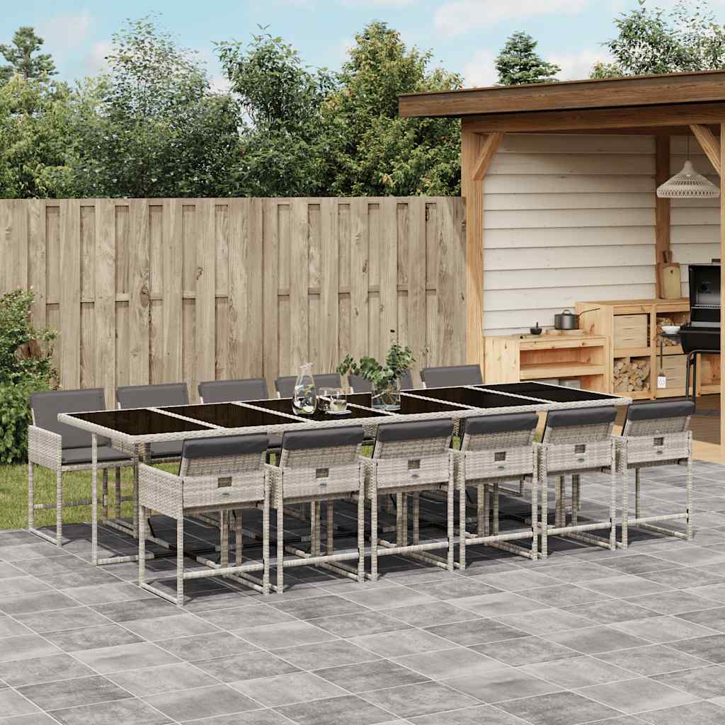 vidaXL 13 Piece Garden Dining Set with Cushions Light Grey Poly Rattan