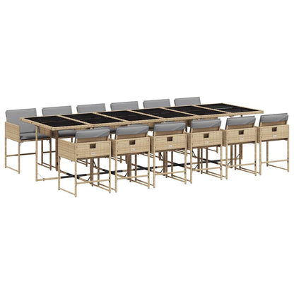 vidaXL 13 Piece Garden Dining Set with Cushions Mix Beige Poly Rattan