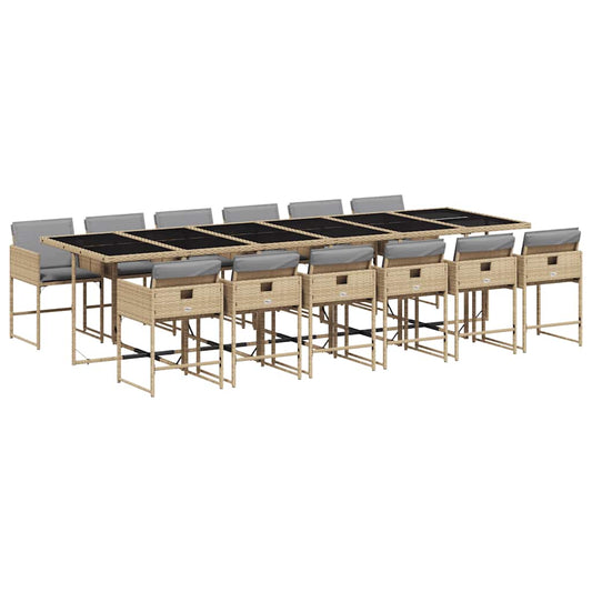 vidaXL 13 Piece Garden Dining Set with Cushions Mix Beige Poly Rattan