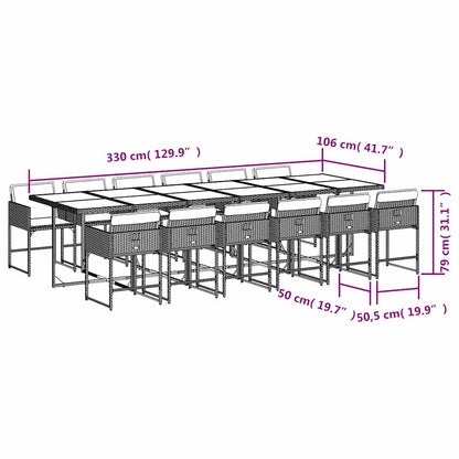 vidaXL 13 Piece Garden Dining Set with Cushions Mix Beige Poly Rattan