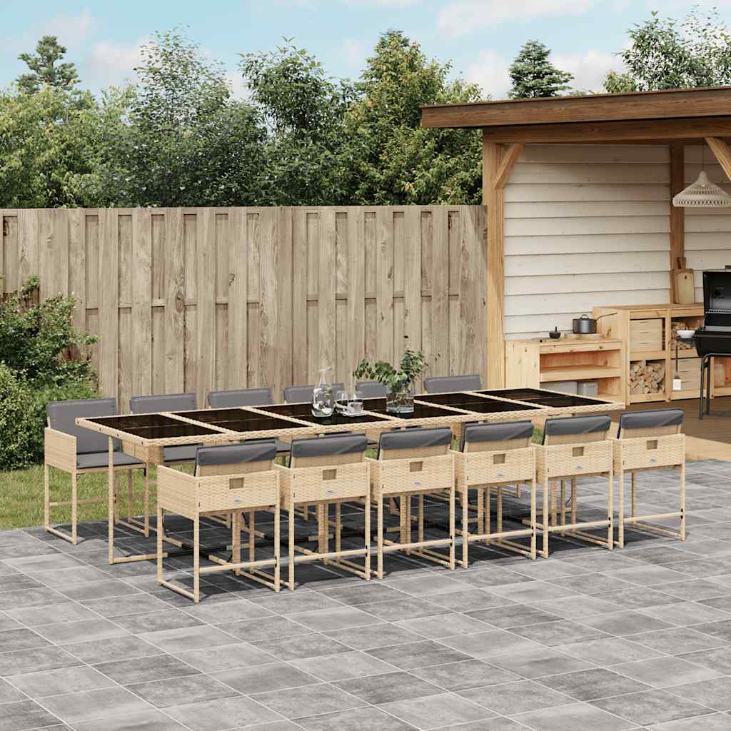 vidaXL 13 Piece Garden Dining Set with Cushions Mix Beige Poly Rattan